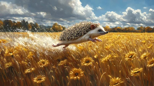 Hedgehog in a Sunflower Meadow