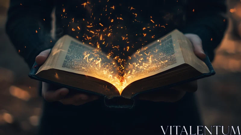 Mystical Book with Golden Sparks AI Image