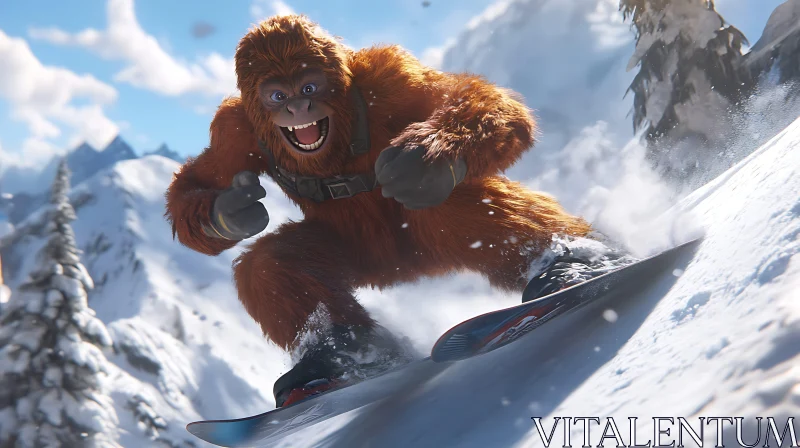 AI ART Snowboarding Yeti on Mountain Slopes