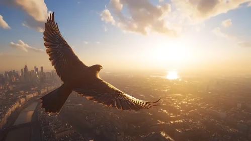Sunset Flight Above the Metropolis