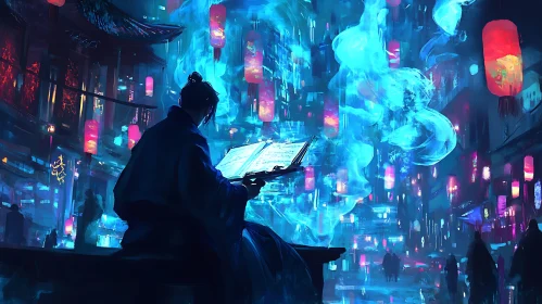 Asian City Night Scene with Reader