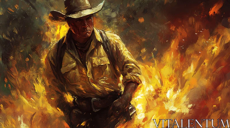 Intense Artwork of Cowboy in Flames AI Image