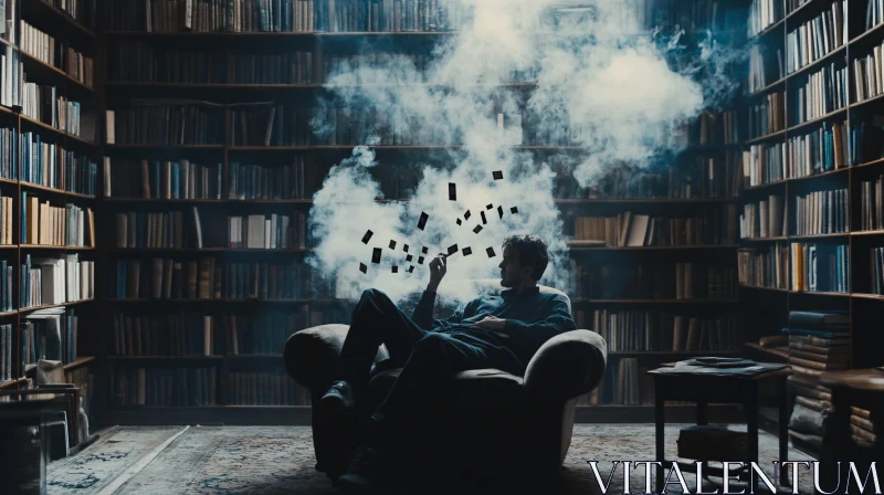 Library Dreamscape with Smoking Man AI Image