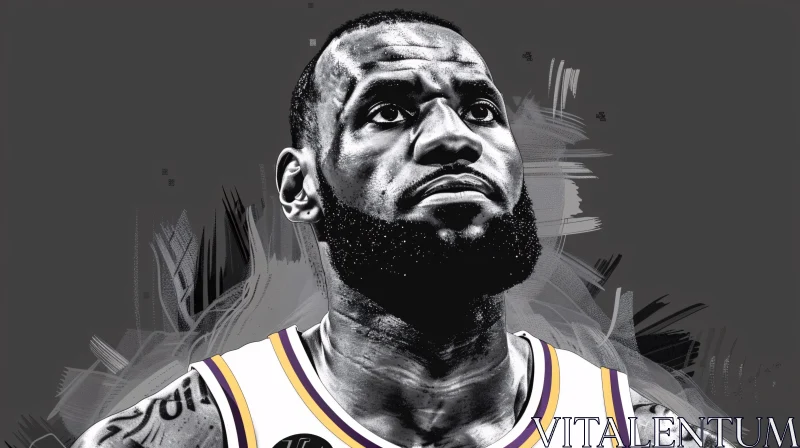 LeBron Focused in Black and White AI Image