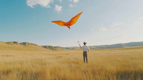 Kite Flying Over Golden Field