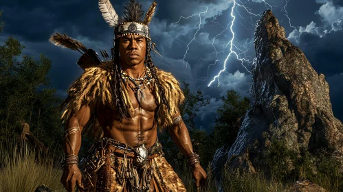 Tribal Man in Thunderstorm