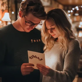 Intimate Scene: Couple Sharing a Special Card