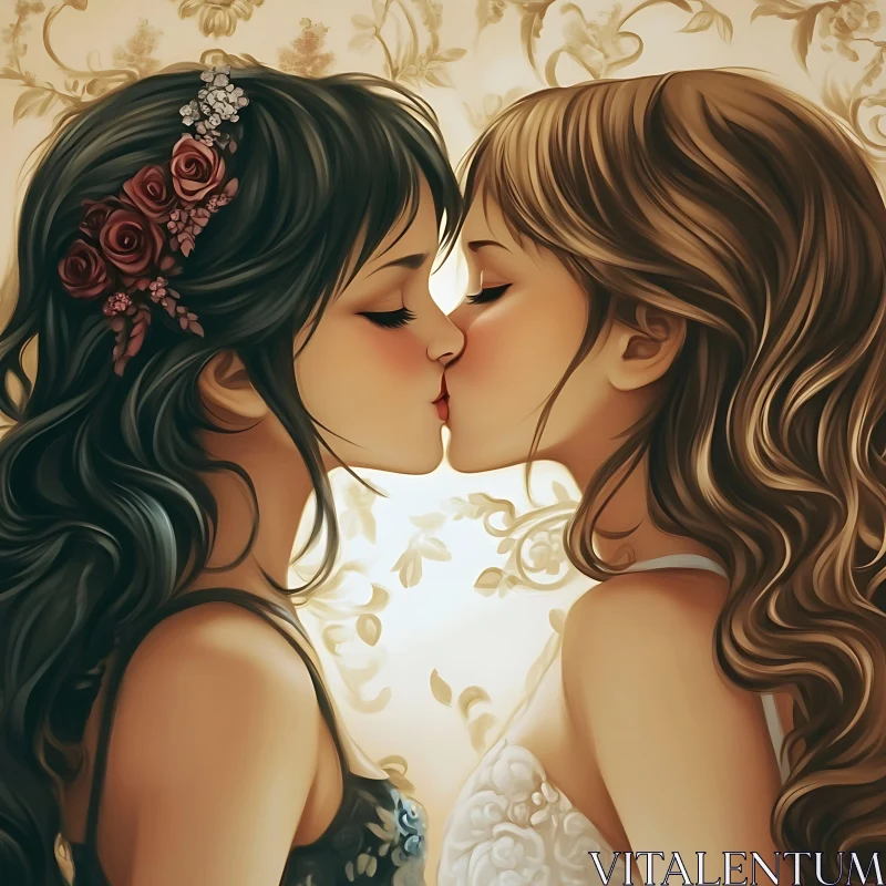 Intimate Portrait of Two Women Kissing AI Image