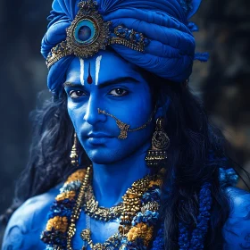 Blue Deity with Ornate Jewelry
