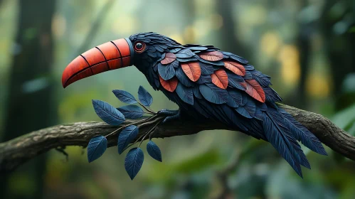 Exotic Bird on a Tree Branch