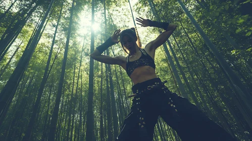 Forest Woman Reaching for Sunlight