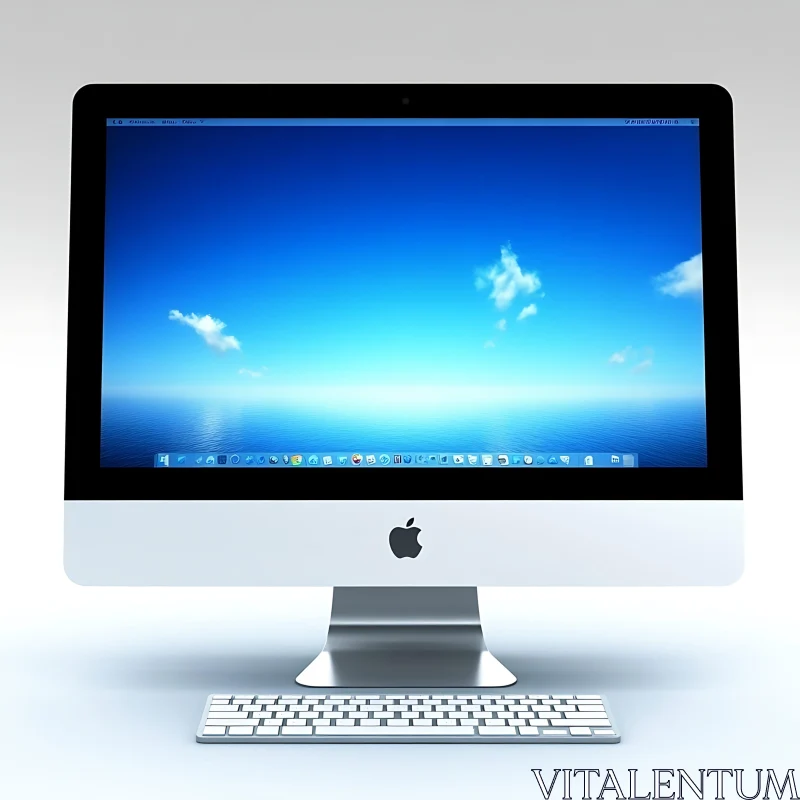 iMac Display with Blue Ocean Background AI Image