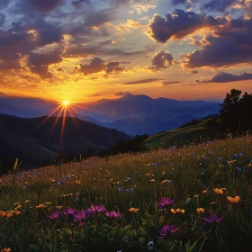 Golden Hour Over Mountain Meadow