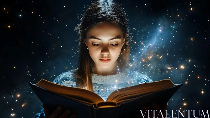 Girl Reading a Magical Book AI Image