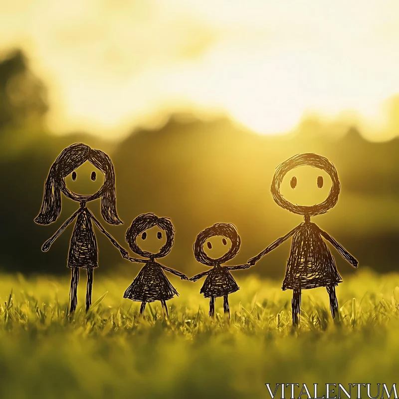 AI ART Stick Figure Family in Field