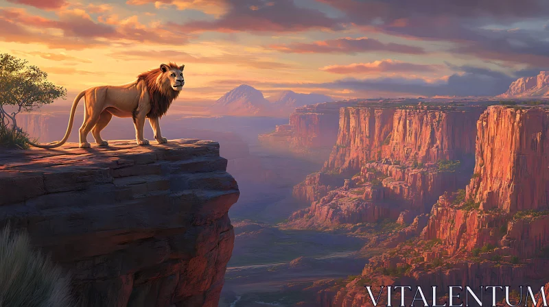 Majestic Lion Overlooking Canyon AI Image