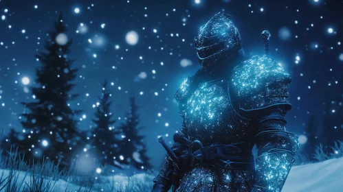 Blue Knight in Snowy Forest