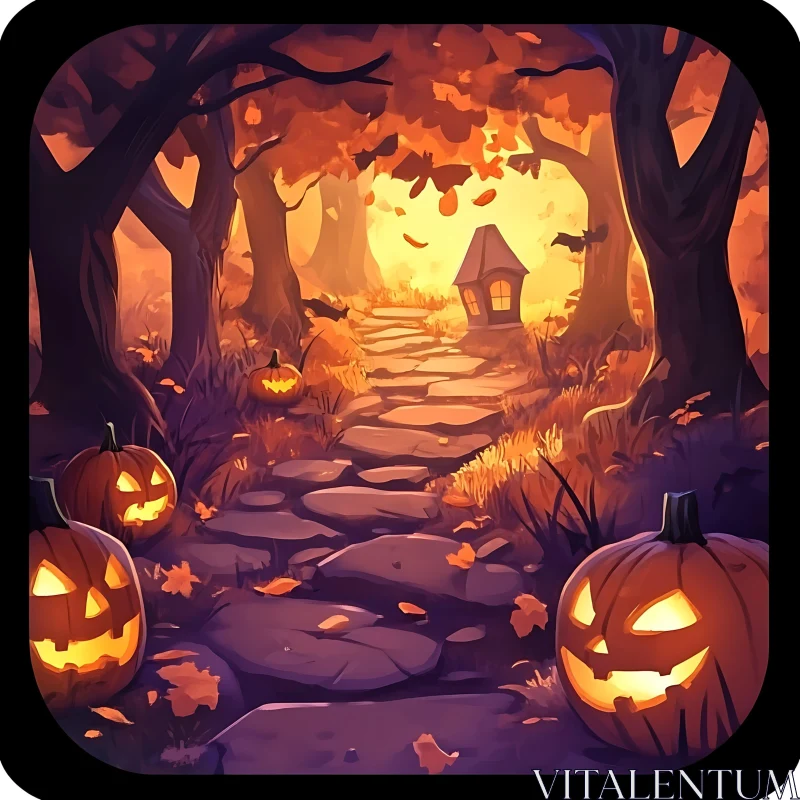 AI ART Spooky Forest Path to Haunted House