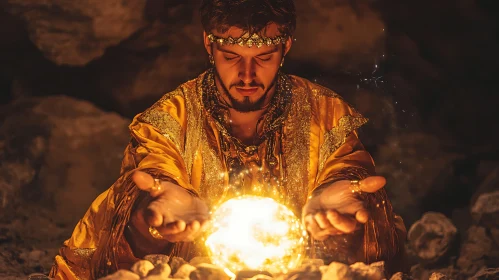 Man Holding a Glowing Orb Portrait