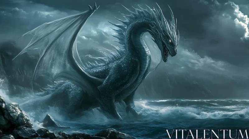 Fantasy Dragon by the Ocean AI Image