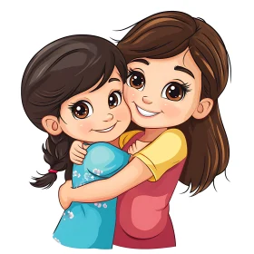 Sisterly Love: Two Cartoon Girls Hugging