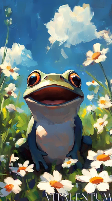 AI ART Playful Frog Amongst Flowers