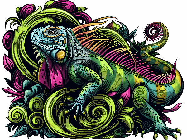 Colorful Artistic Iguana T-shirt Design POD Design