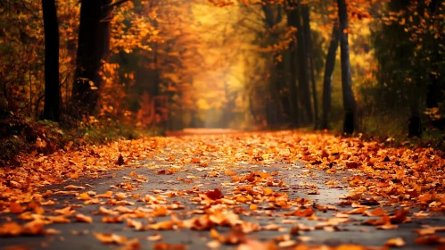 Woodland Path in Autumn Foliage