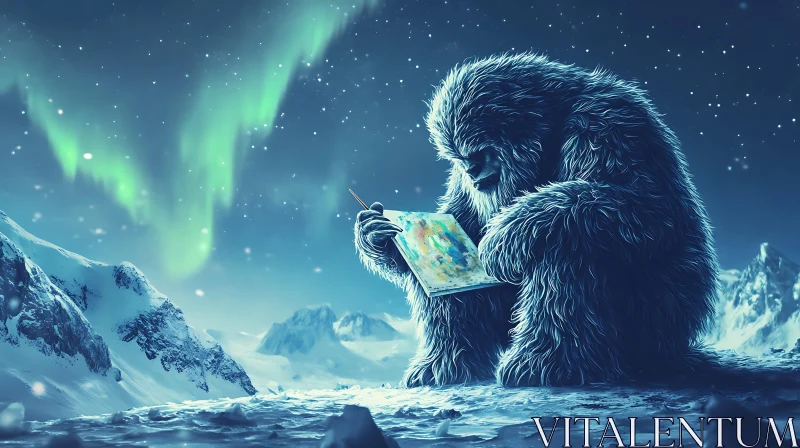 AI ART Artistic Yeti Painting Under Northern Lights