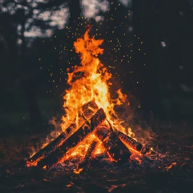 Vibrant Campfire in Dark Surroundings