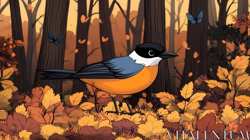 Autumn Bird Among Leaves AI Image