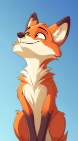 Cute Cartoon Fox Looking Up