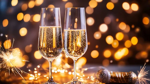 Holiday Champagne Toast with Bokeh Lights