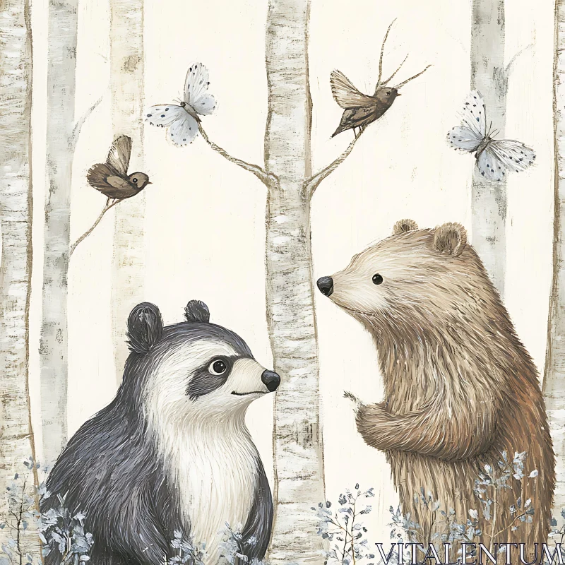 Whimsical Nature Illustration with Forest Creatures AI Image