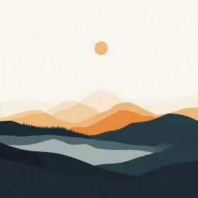 Peaceful Mountain Sunset Illustration