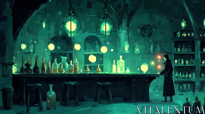 AI ART Vintage Bar with Magical Lights