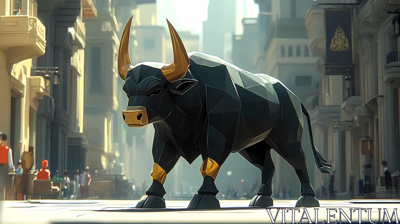 AI ART Geometric Bull in the City