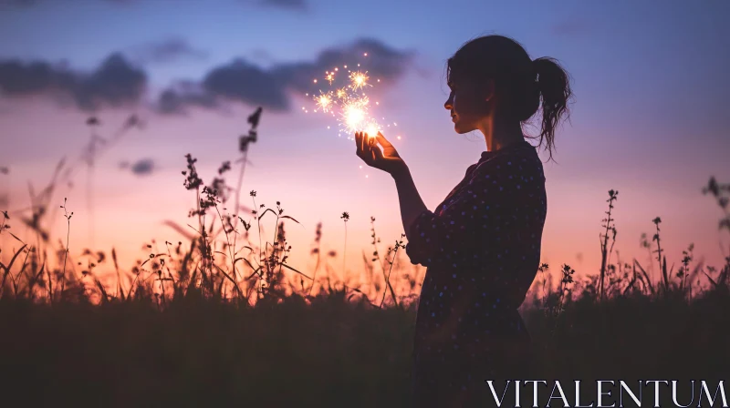 Silhouette of Woman with Magical Light AI Image