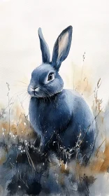 Blue Rabbit Art in Watercolor