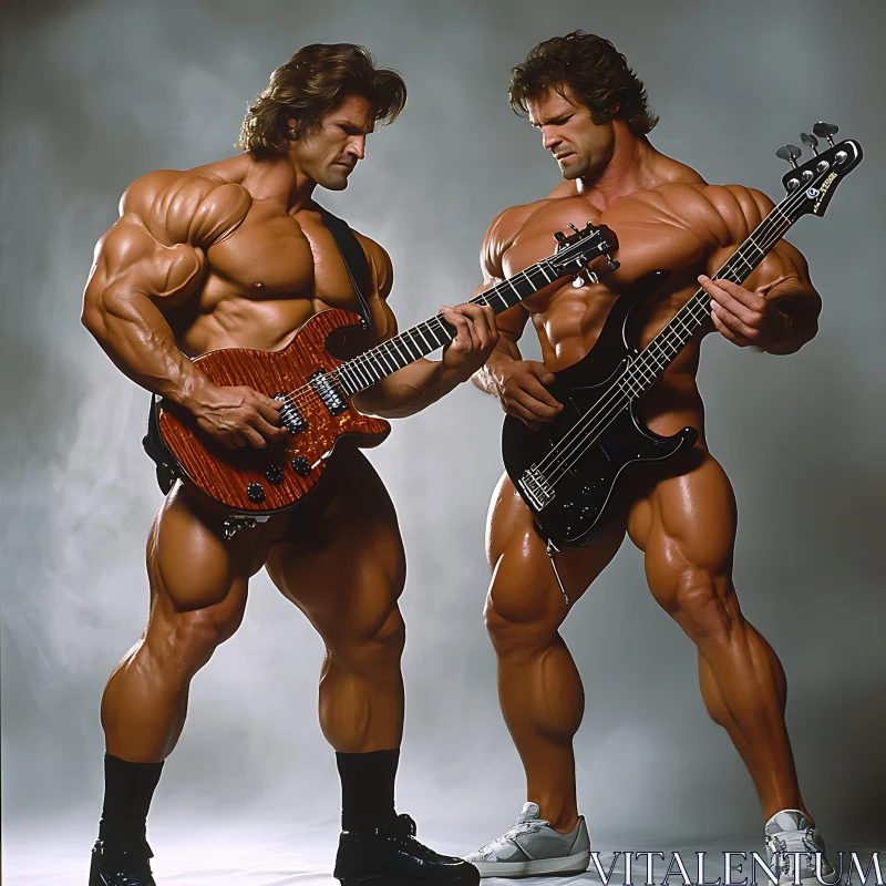 AI ART Two Bodybuilders Playing Guitars