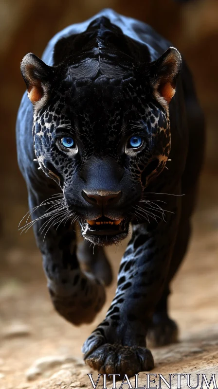 Blue-Eyed Panther on the Prowl AI Image