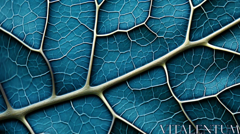 Abstract Leaf Closeup in Blue Tones AI Image