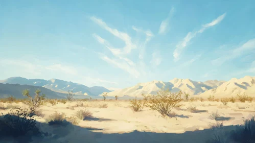 Desert Scene with Mountains and Blue Sky