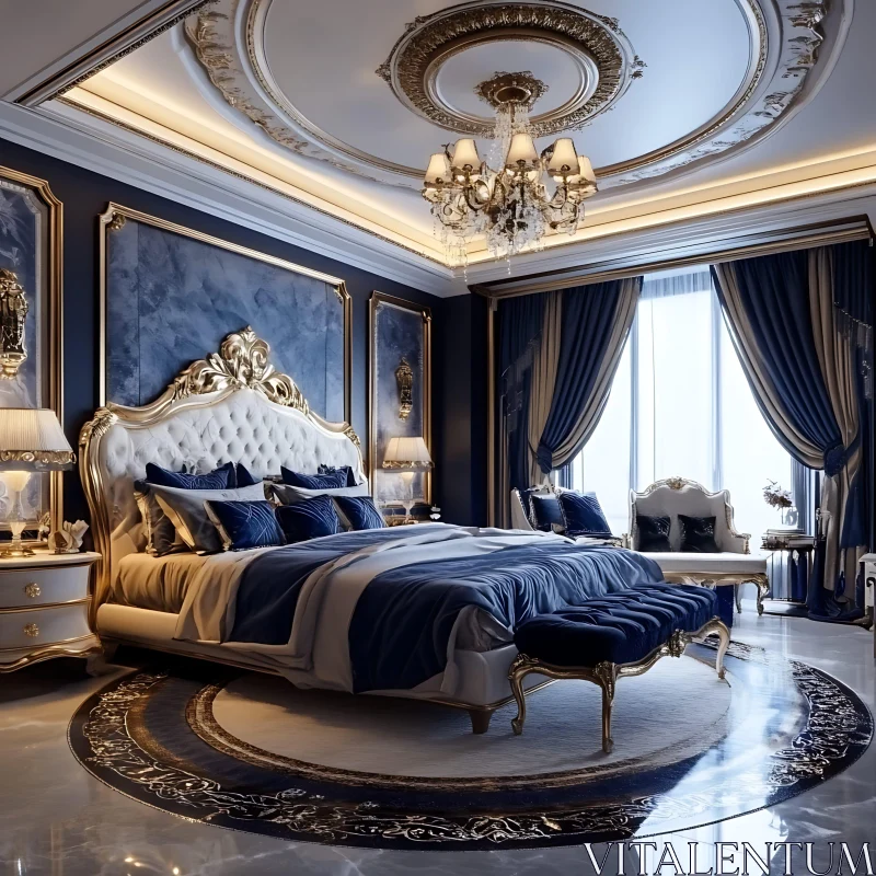 AI ART Elegant Bedroom with Grand Tufted Bed