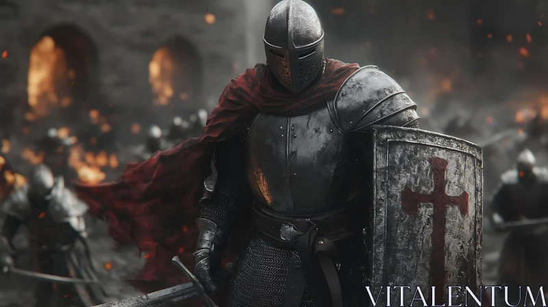 Armored Knight with Shield and Red Cross AI Image