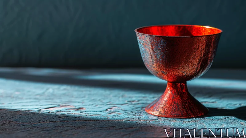 Captivating Image of a Red Metal Cup on a Blue Wooden Table AI Image