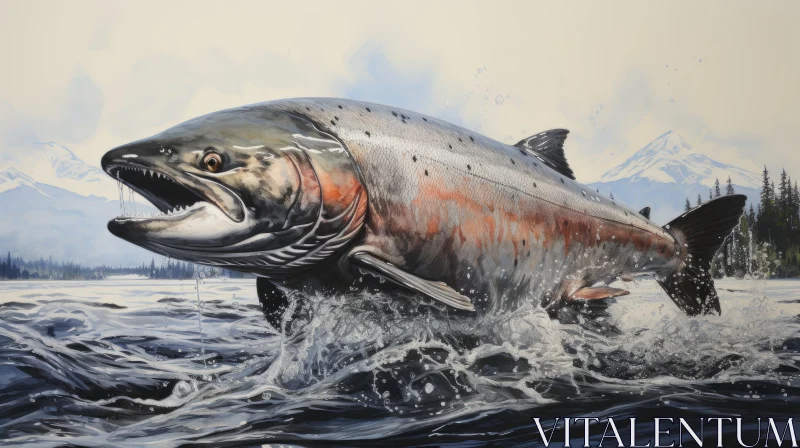 Captivating Salmon Leaping in Hyperrealist Style | Wildlife Art AI Image