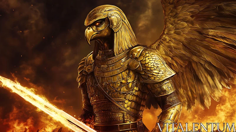 AI ART Eagle Warrior in Golden Armor