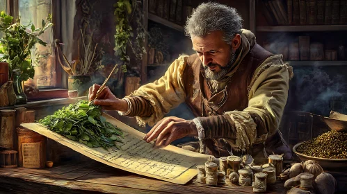 Old Man Writing a Plant Description