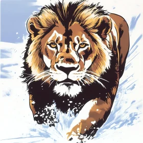 Lion in Snow